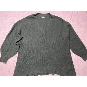 American Eagle Womens XL Forest Green V-Neck Waffle Knit Oversized Sweater